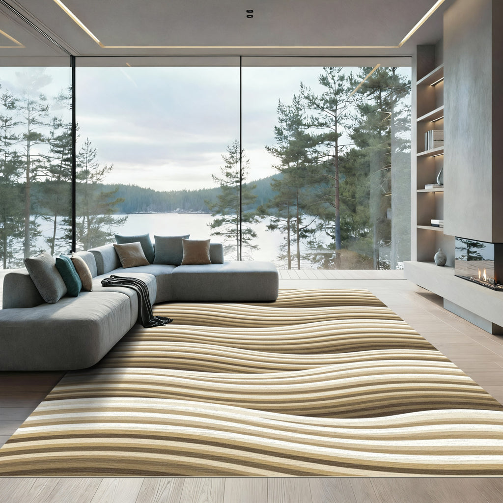 Earthy Toned Abstract Wave Flow Rug