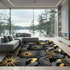 Gold Black Paisley Sunburst Collage Rug