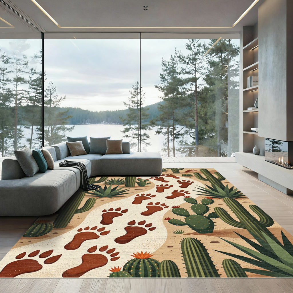 Earthy Desert Bear Tracks Cactus Rug