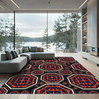 Bold Crimson Blue Geometric Octagon Rug