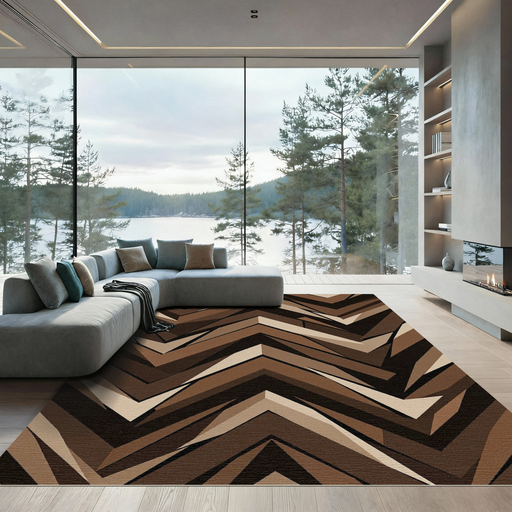 Abstract Earthy Brown Chevron Geometric Rug