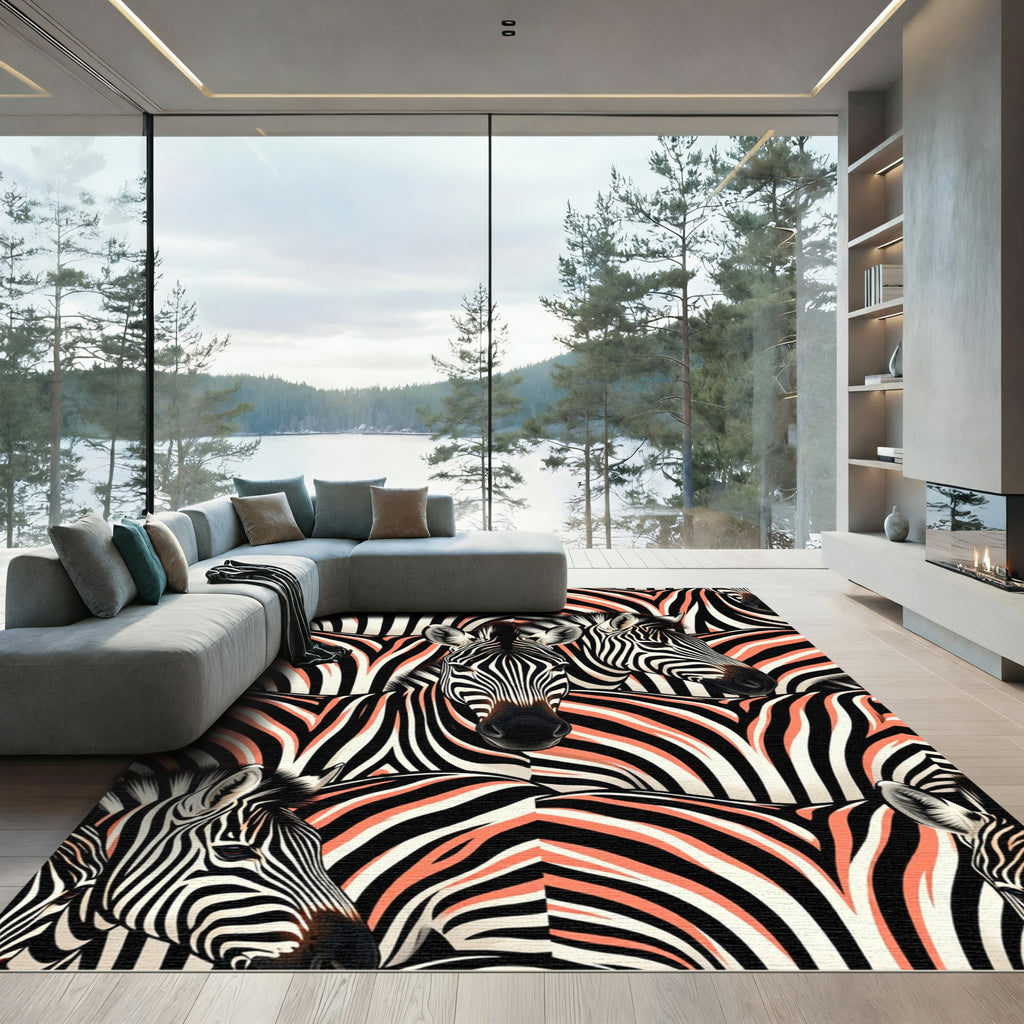 Coral Zebra Stripe Animal Whimsical Rug