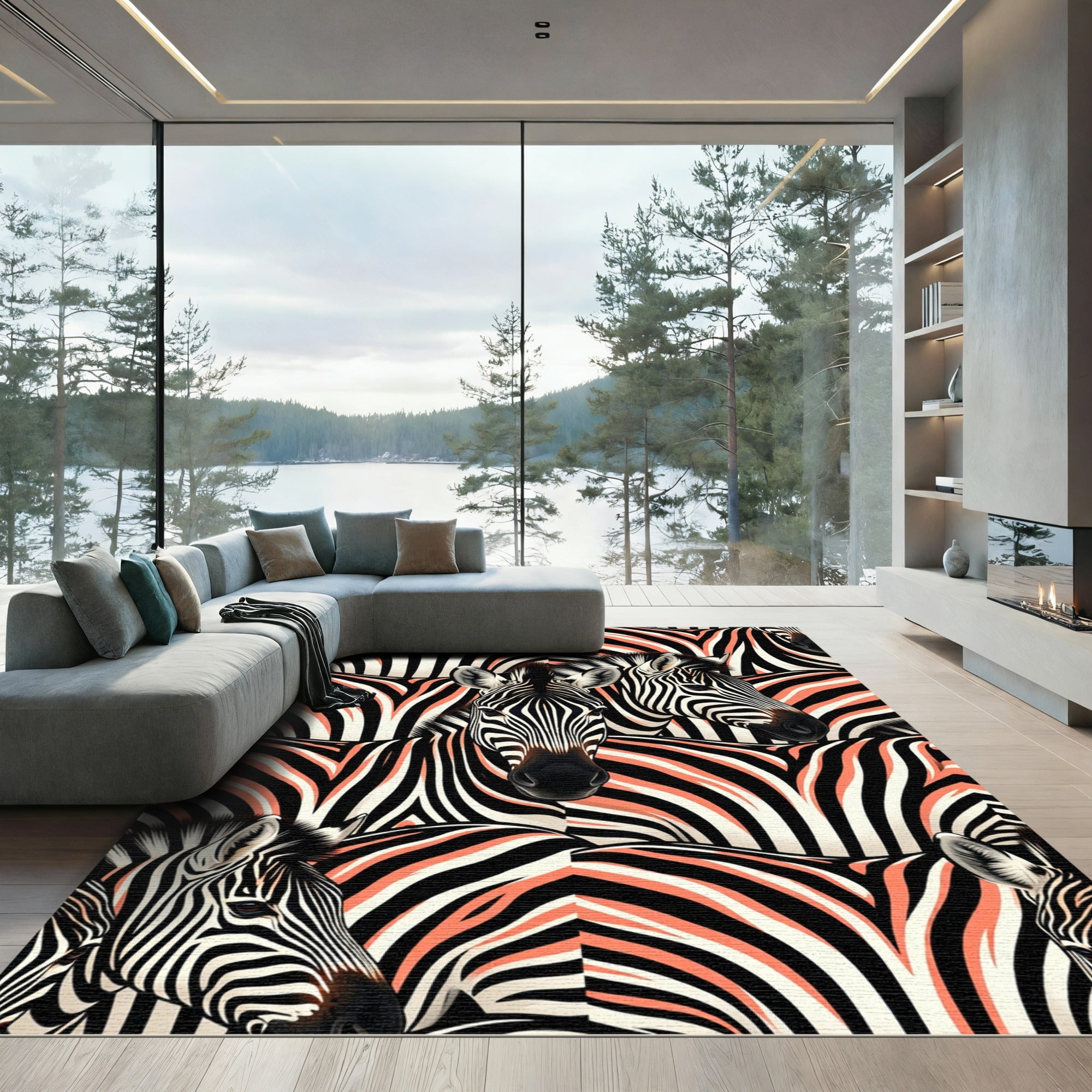 Coral Zebra Stripe Animal Whimsical Rug