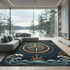 Vintage Golden Nautical Anchor Compass Rug