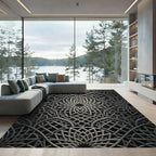 Silver Metallic Interlocked Geometric Mandala Rug
