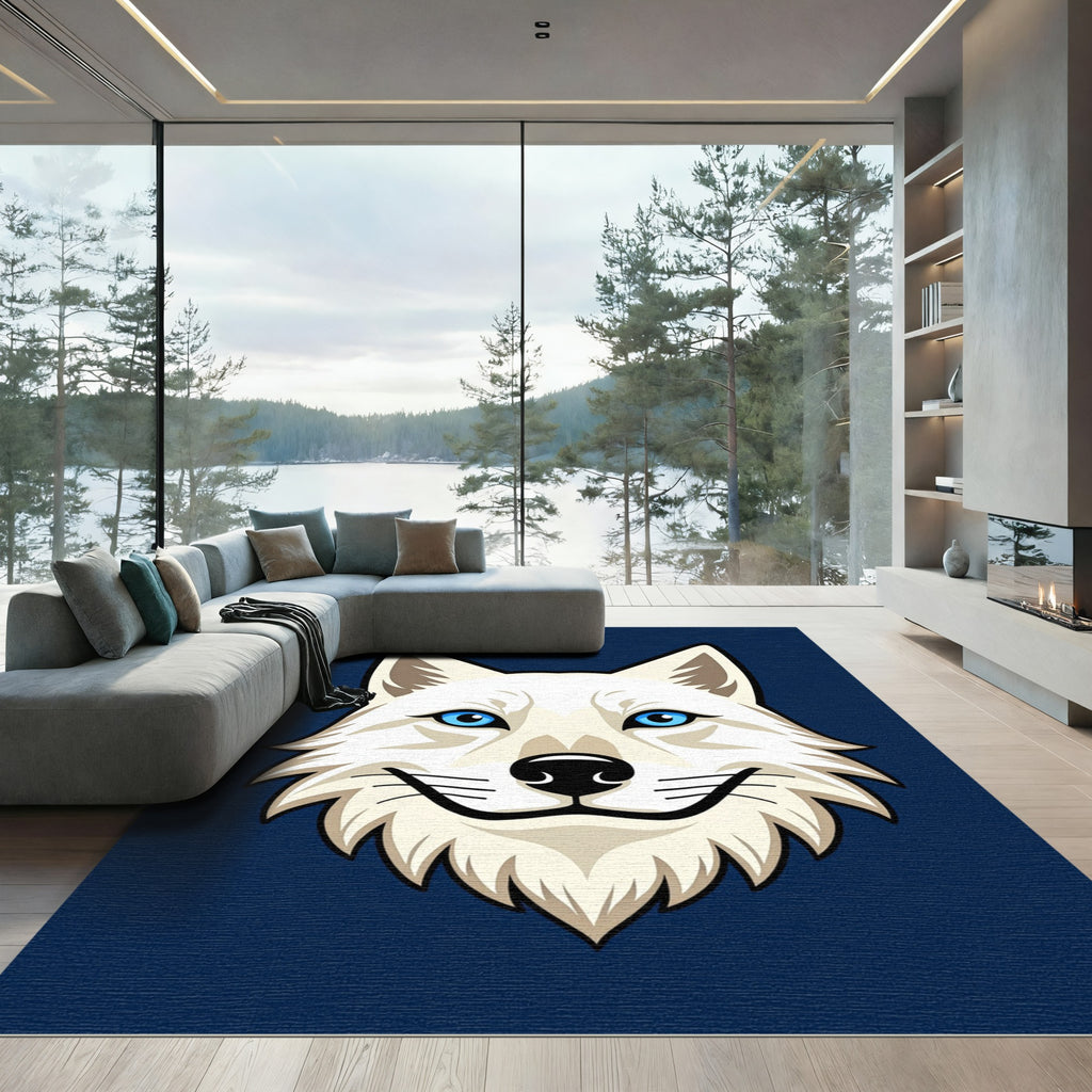 White Wolf Blue Eyes Graphic Rug