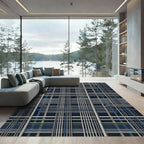 Modern Navy and Gray Linear Plaid Rug