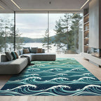 Ocean Teal Minimalist Wave Gradient Rug