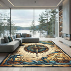 Vintage Nautical Dragon Compass Map Rug