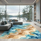 Watercolor Blue Ocean Wave Shoreline Rug
