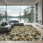 Ornate Golden Filigree Foliage Scroll Rug