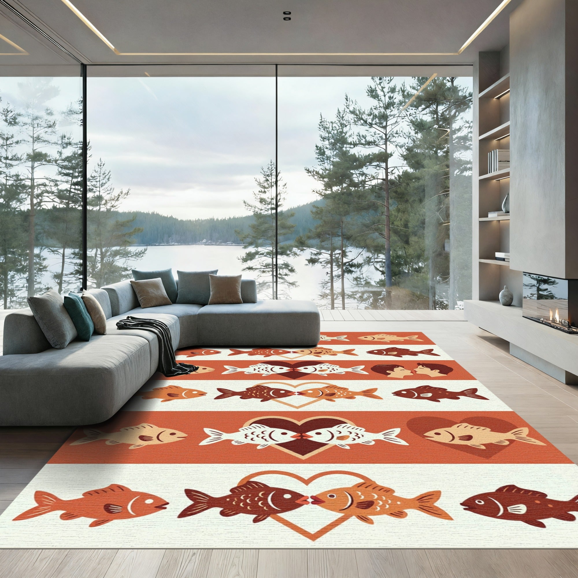 Romantic Kissing Fish Heart Collection Rug