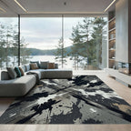 Monochrome Charcoal Ink Splash Abstract Rug