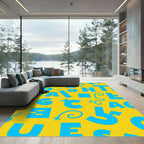 Bright Yellow Blue Alphabet Collage Rug