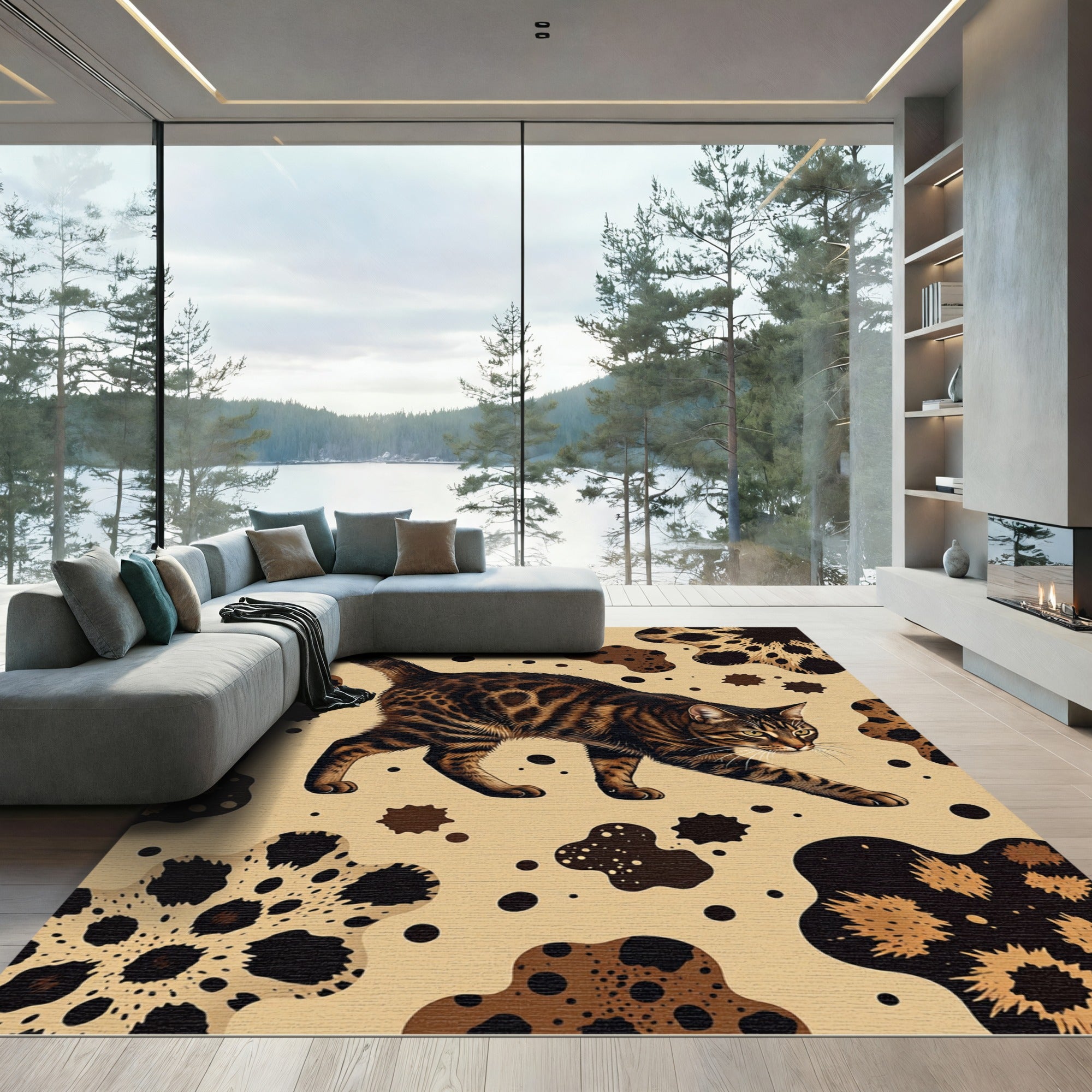Brown Feline Spots Organic Abstract Rug