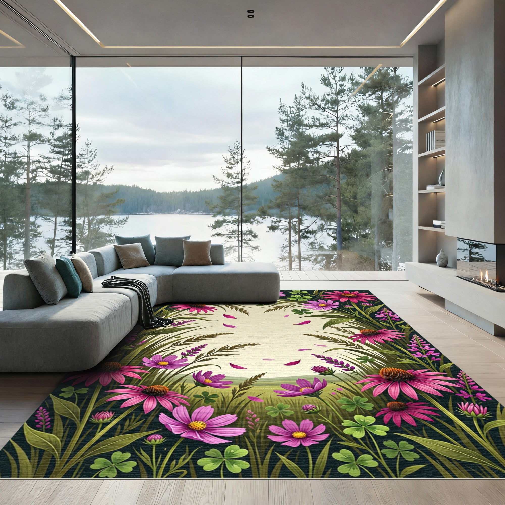Vibrant Pink Purple Wildflower Meadow Rug