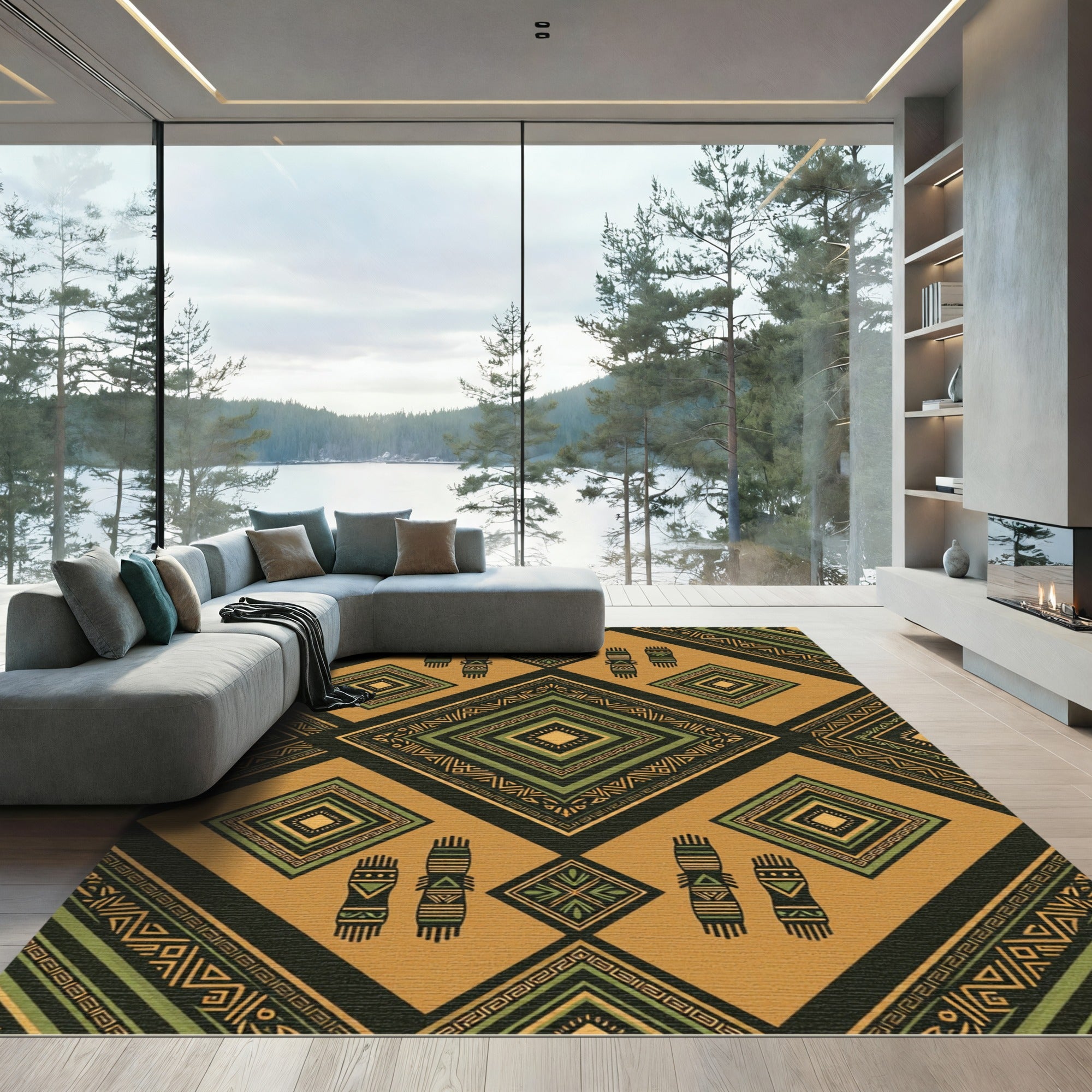 Golden Ochre Geometric Diamond Tribal Rug