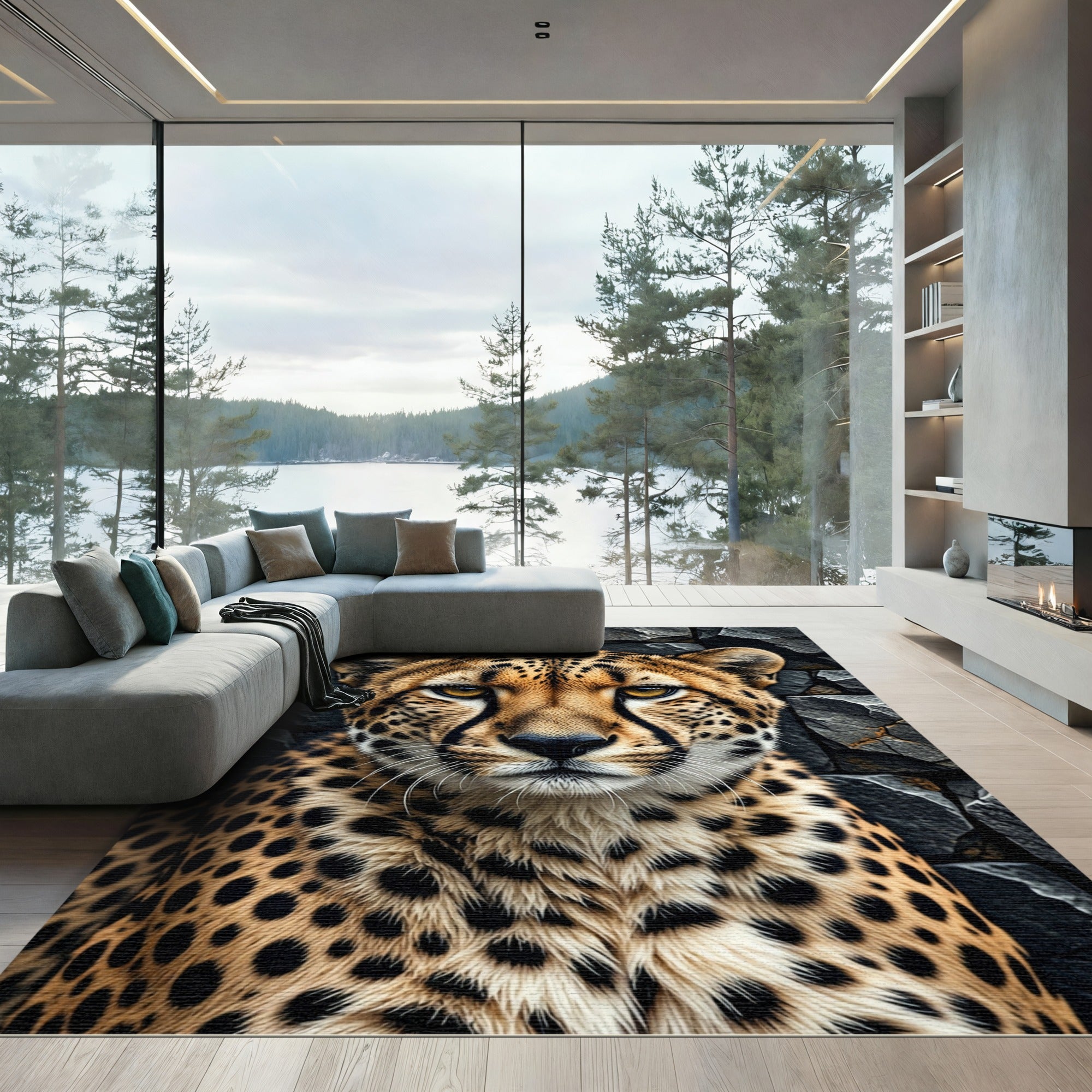 Majestic Cheetah Portrait Dark Stone Rug