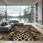 Realistic Leopard Face Seamless Pattern Rug