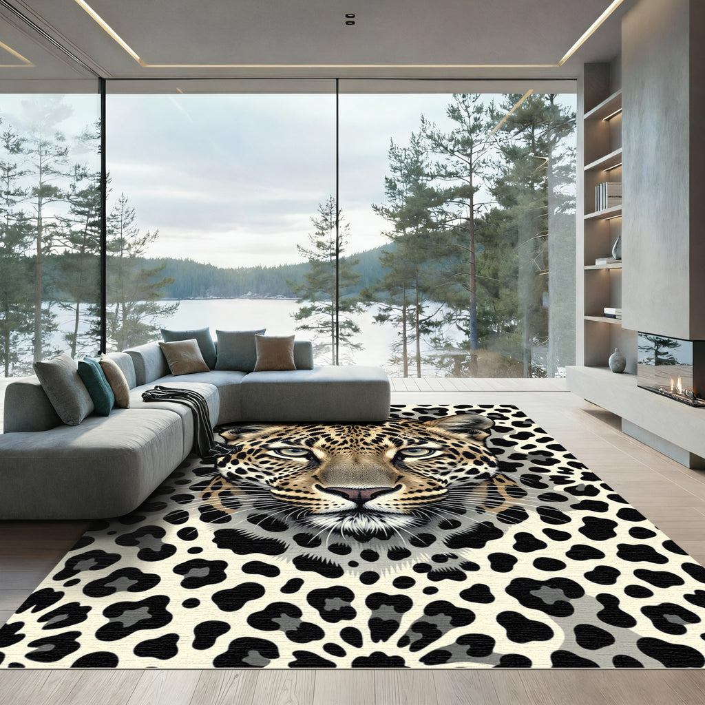 Majestic Leopard Close-up Cream Black Rug