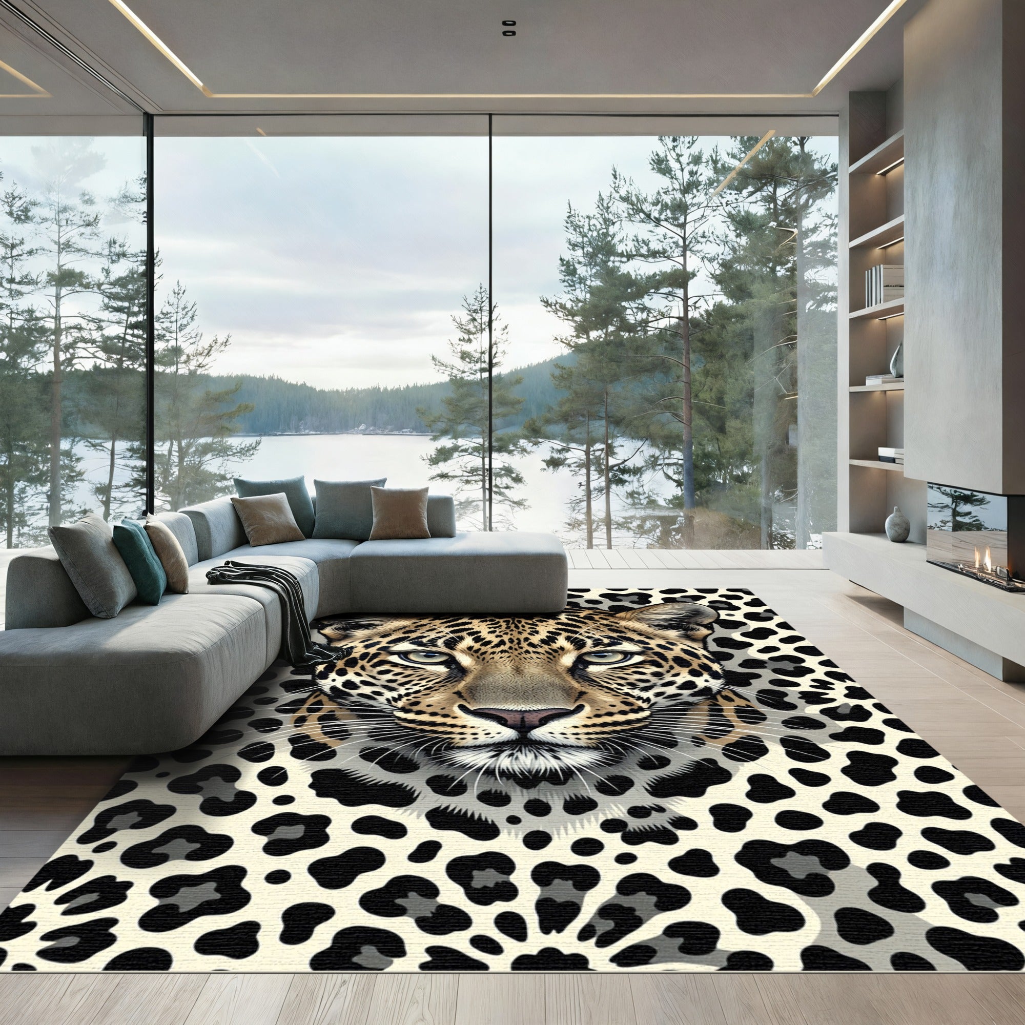 Majestic Leopard Close-up Cream Black Rug