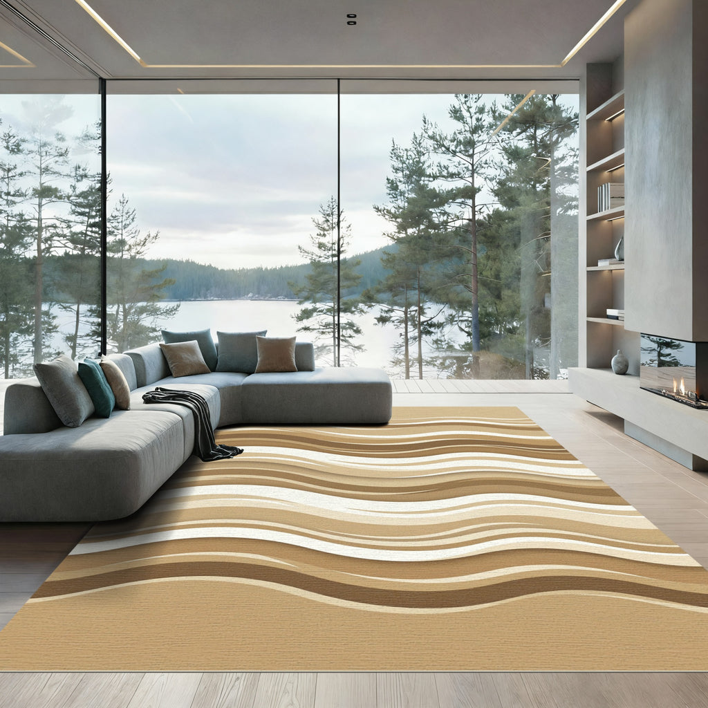 Golden Sand Layered Wave Rug