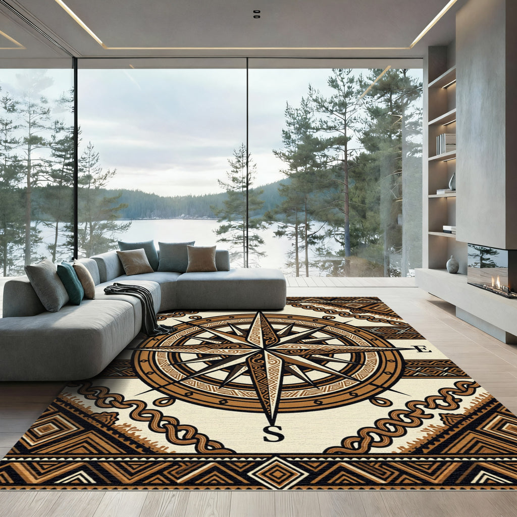 Tribal Earthy Compass Navigation Compass Rug