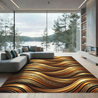 Golden Liquid Waves with Tribal Accents Rug