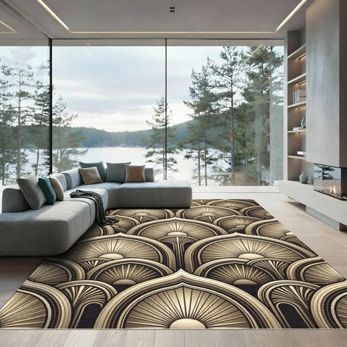 Art Deco Sunburst Arches Gold Rug