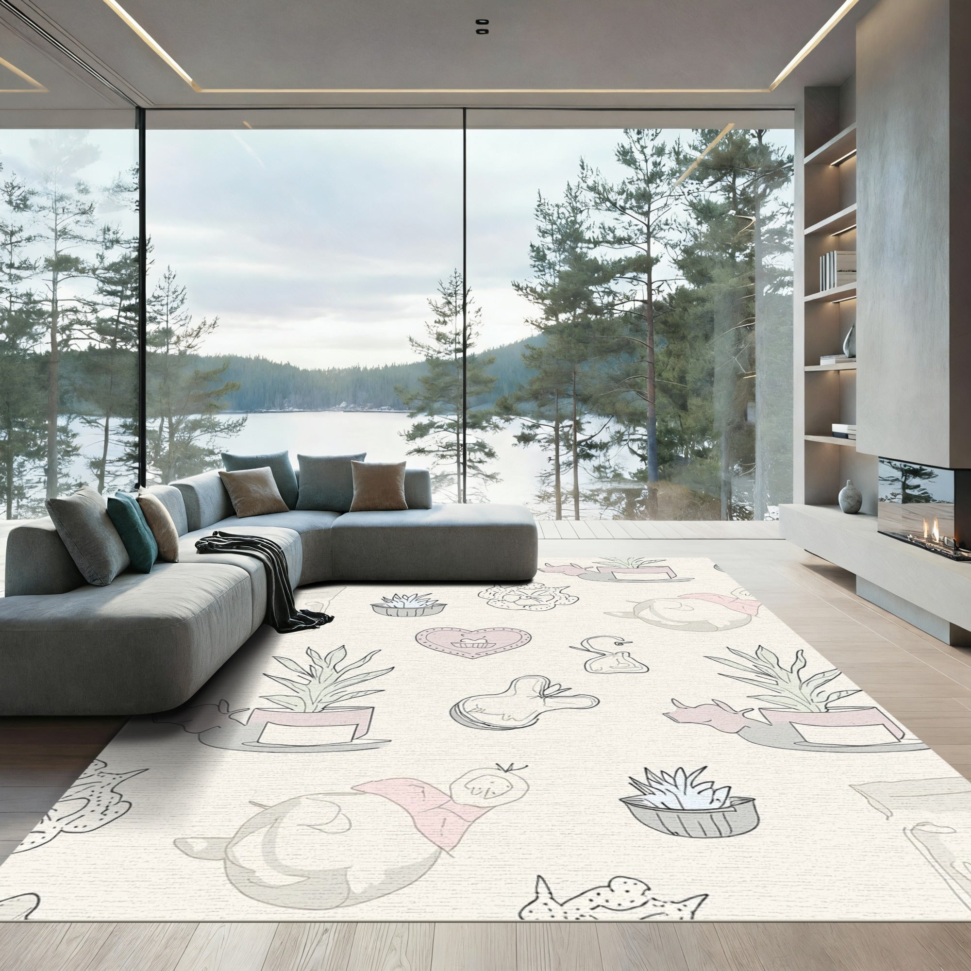 Whimsical Blush Tone Character Assortment Rug