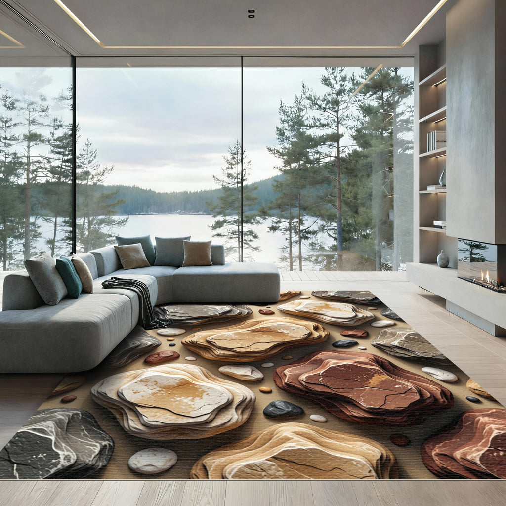 Earthy Toned Tiered Stone Layer Rug