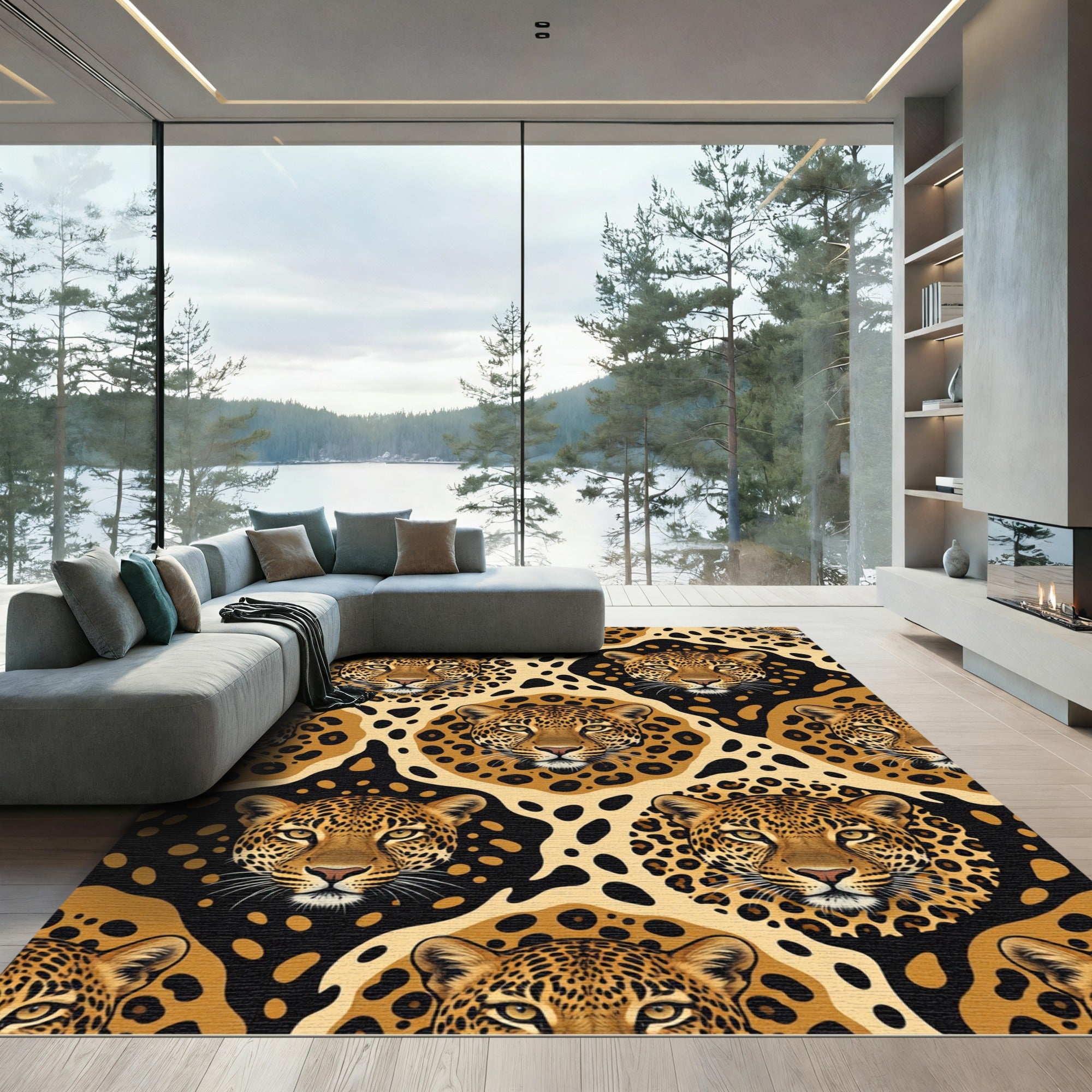 Golden Leopard Spots And Faces Rug