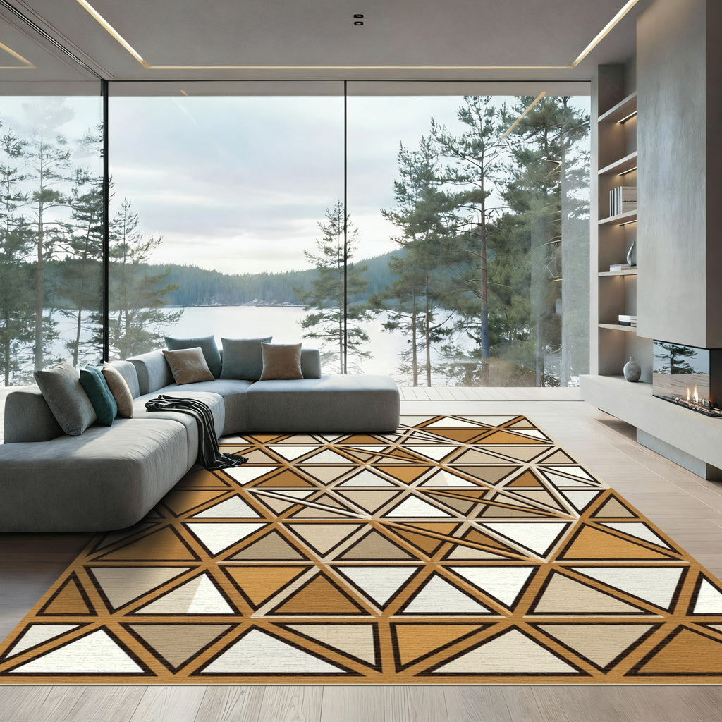Modern Geometric Earthy Tone Mosaic Rug
