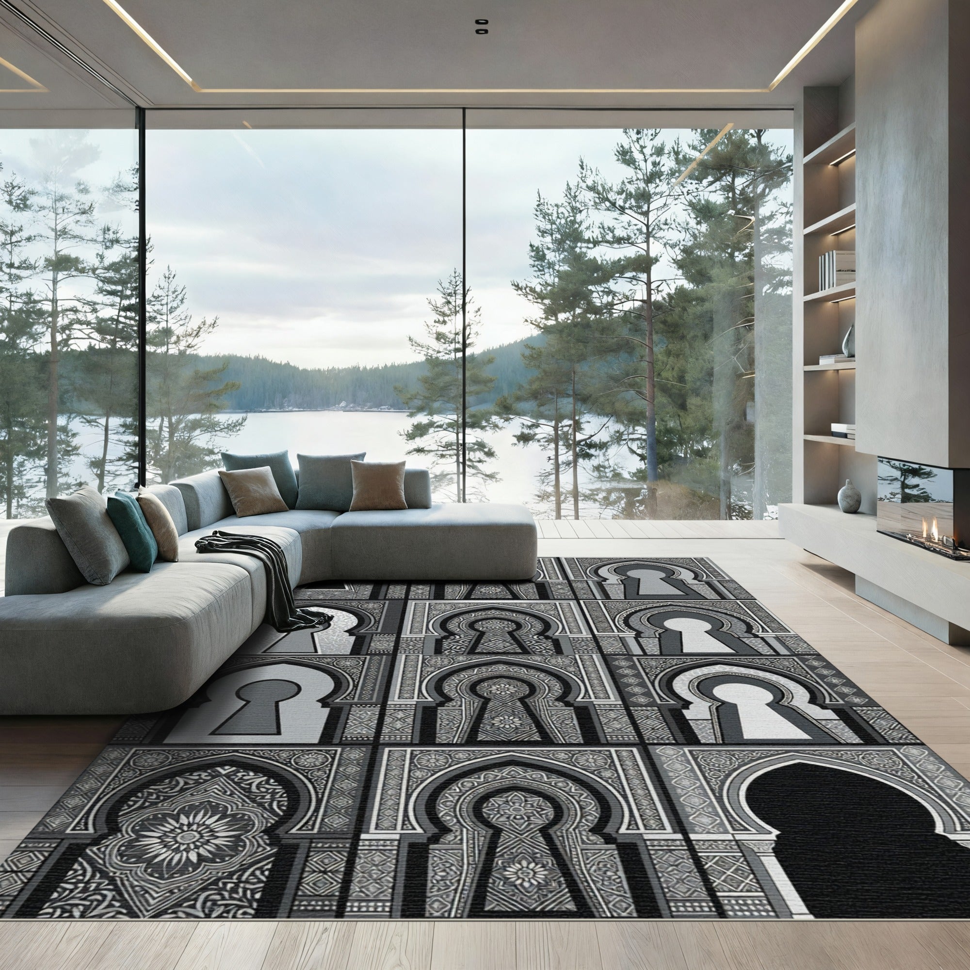 Monochromatic Arch Keyhole Medallion Rug