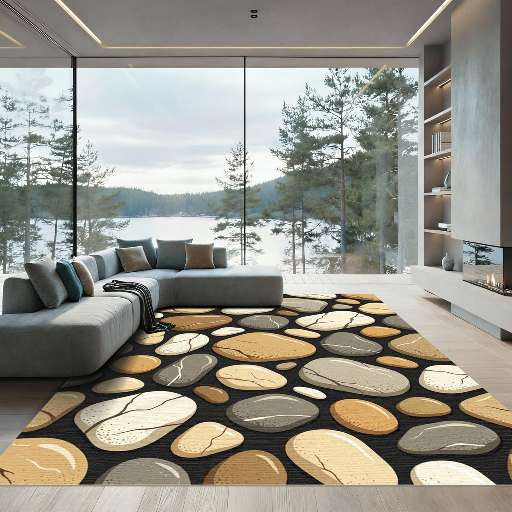 Neutral Earthy Tones Abstract River Stones Rug