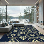 Navy Blue Geometric Snowflake Hexagon Rug