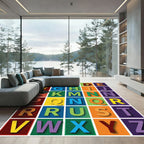 Vibrant Multicolored Alphabet Grid Block Rug