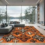 Earthy Orange Geometric Cross Rug