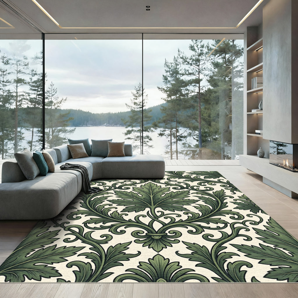 Victorian Sage Acanthus Damask Botanical Rug