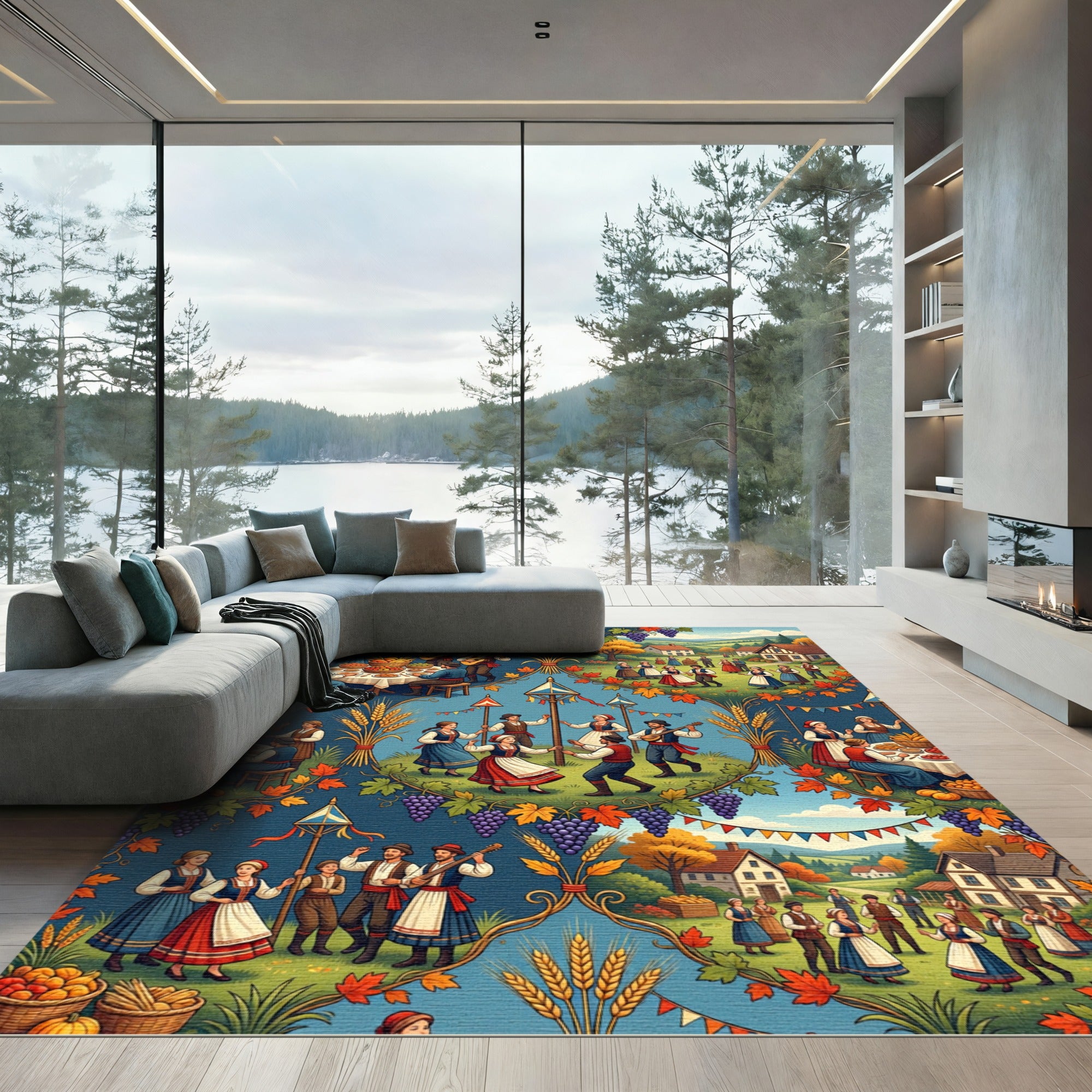 Harvest Festival Folklore Folk Art Composition Rug