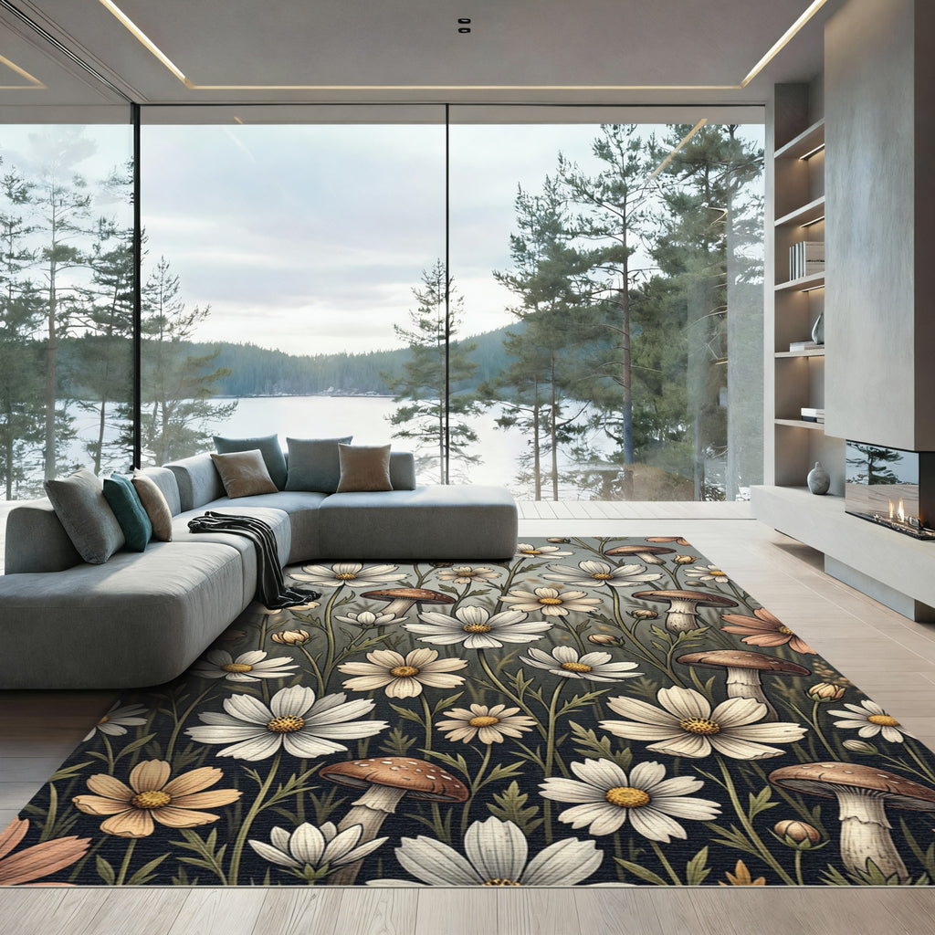 Earthy Bloom Mushroom Field Rug