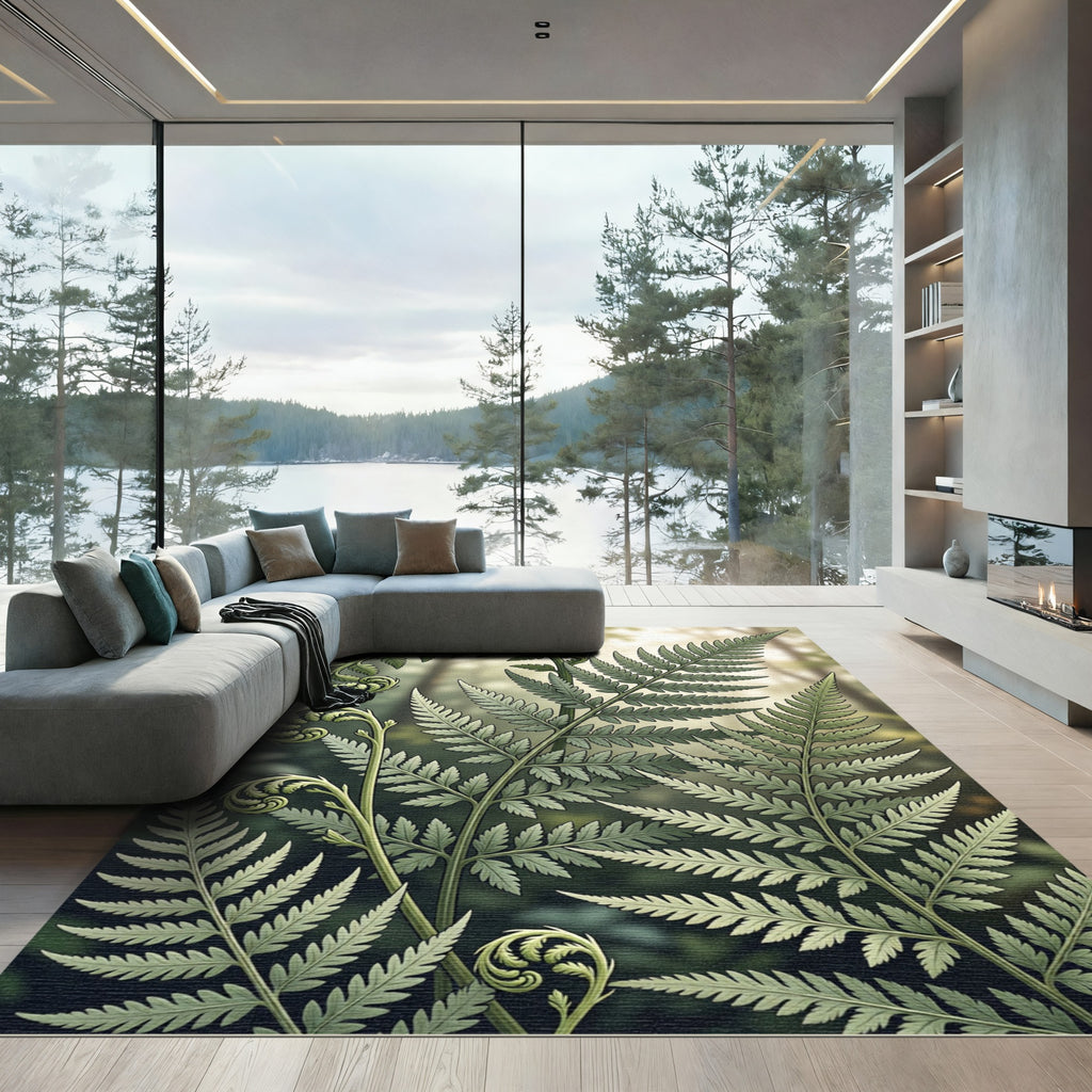 Lush Green Fiddlehead Fern Botanical Rug