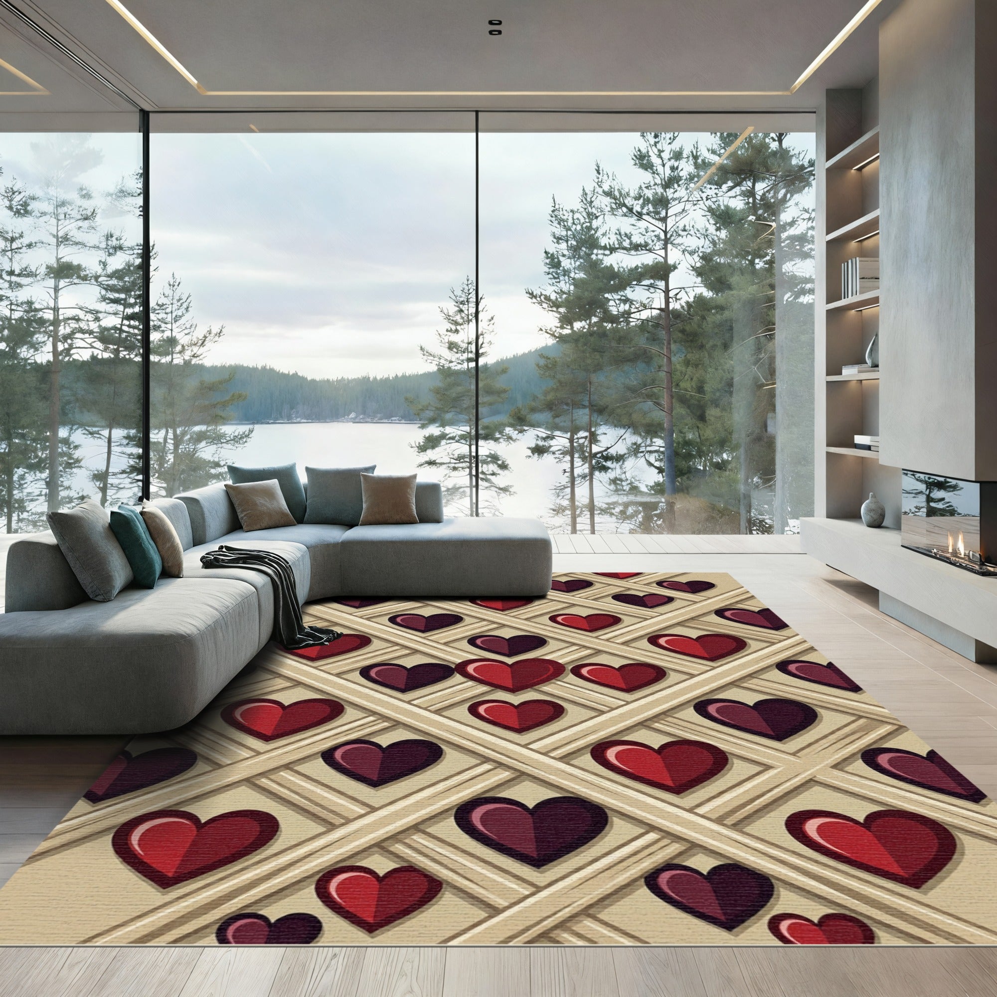 Crimson Burgundy Heart Lattice Rug