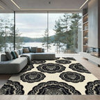 Elegant Black Leopard Medallion Monochromatic Rug