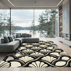 Art Deco Fan Cream Black Wave Rug