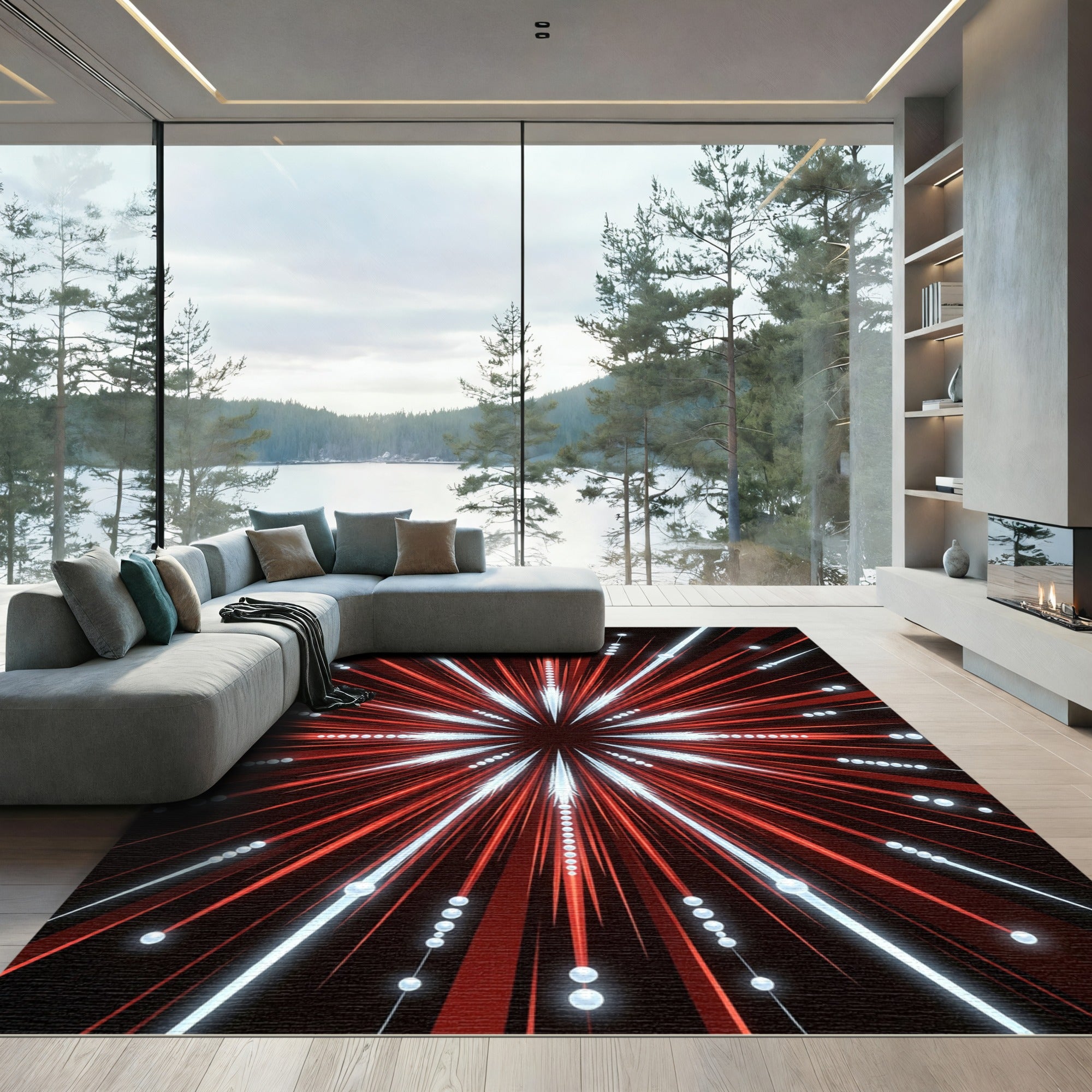 Radiant Red Burst Starburst Rug
