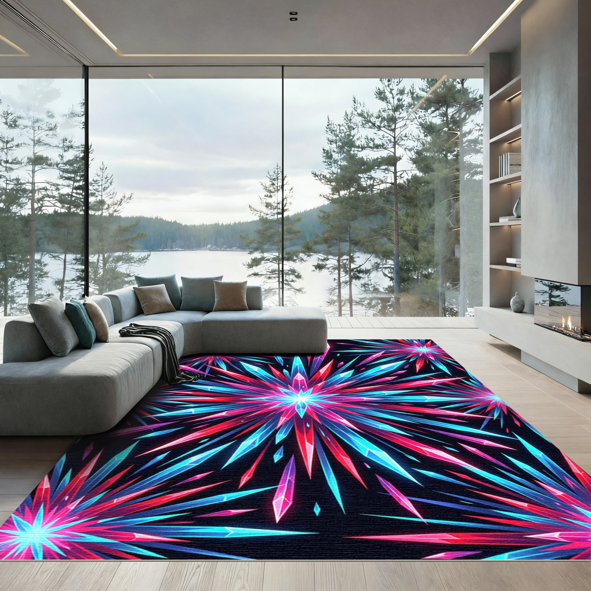 Neon Crystal Burst Radiant Geometric Rug