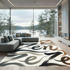Black Brown Gray Abstract Brushstroke Rug