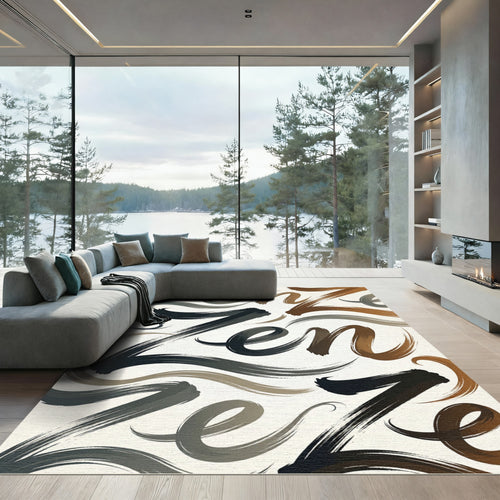 Black Brown Gray Abstract Brushstroke Rug
