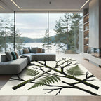 Crossed Birch Branches Fern Botanical Art Rug